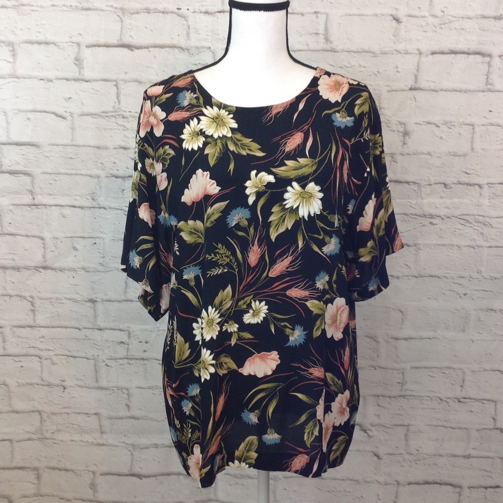 Karen Kate Black Floral Vintage Blouse Size 10